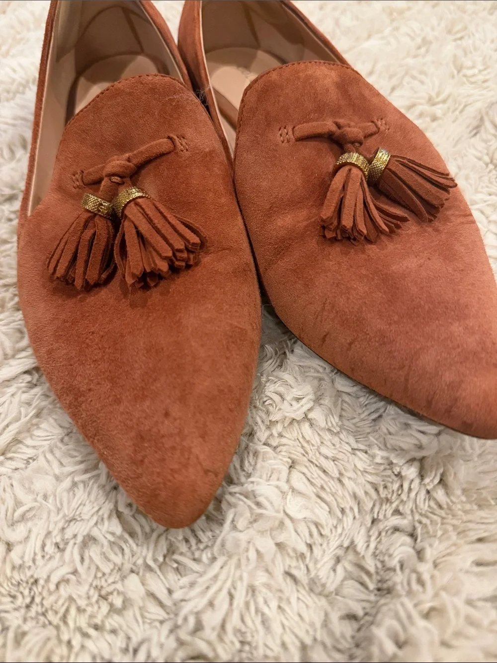 Cole Haan Rust Suede Pointed Tassel Loafers